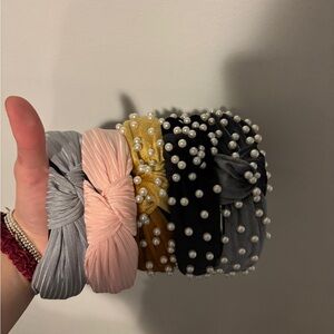 Source Unknown Pearl Embellished Knot Headbands in Gray, Pink, Mustard, Black